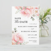 Zachte Blush Roze Rose Bloemen Huwelijk Save The D Kaart (Staand voorkant)