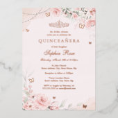 Zachte Blush Roze Roze Vlinder Quinceanera 15e Folie Uitnodiging (Voorkant)