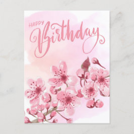 Zachte Blush Roze Sakura Bloemige Verjaardag Briefkaart