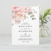 Zachte Blush Roze Tuin Bloemen Huwelijk Kaart (Staand voorkant)