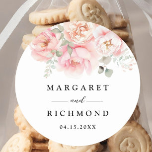 Zachte Blush Roze Tuin Bloemen Huwelijk Ronde Sticker