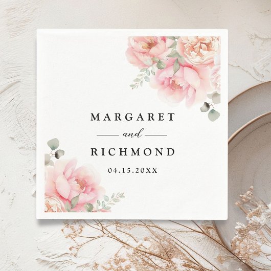 Zachte Blush Roze Tuin Bloemen Huwelijk Servet