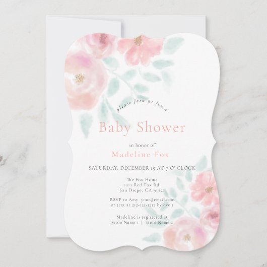 Zachte, blush roze Waterverf Roos Baby shower Kaart (Voorkant)