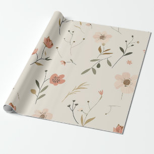 Zachte Blush Roze Wilde Bloem Vintage Boho 70s  Cadeaupapier