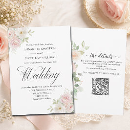 Zachte Blush Rozen Alles in Eén QR Code Trouwen Kaart