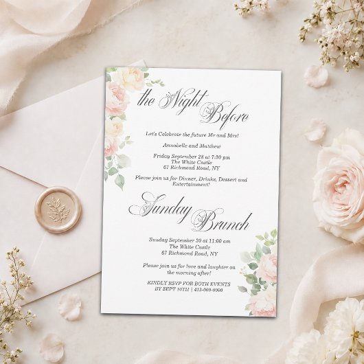 Zachte Blush Rozen Oefendiner & Zondag Brunch Kaart