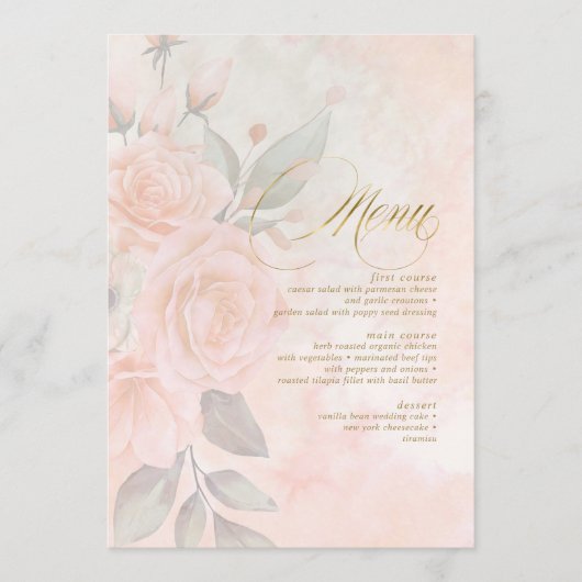 Zachte Blush Rozen Wedding Menu ID828 (Voorkant)