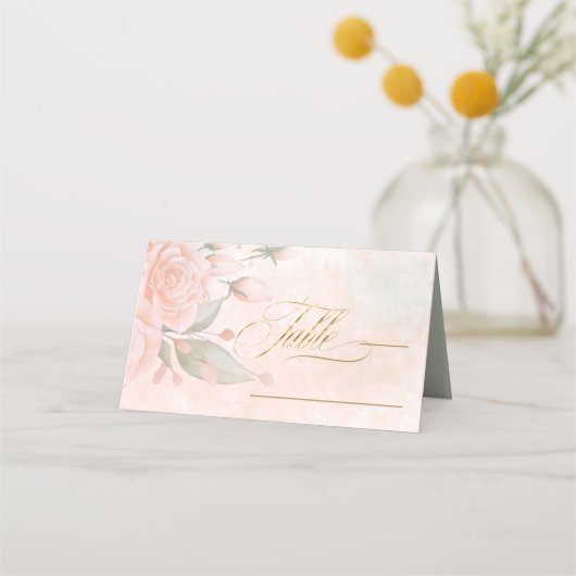 Zachte Blush Rozen Wedding Table ID828 Plaatskaartje (Voorkant)