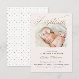 Zachte Blush Taupe Doop Foto Ontwerp Kaart
