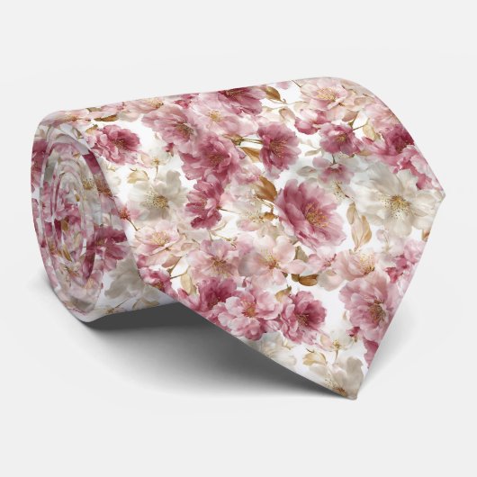 Zachte Blush Waterverf Pioenrozen Bloemachtige Bru Stropdas (Opgerold)