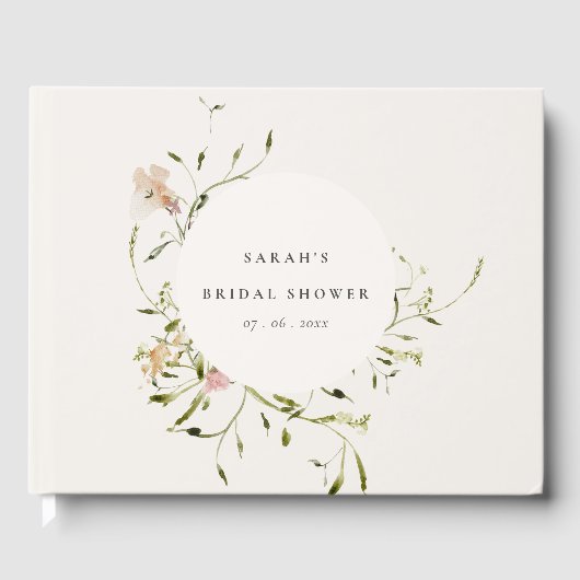 Zachte Blush Weide Bloemenkrans Bruidsdouche Gastenboek (Voorkant)