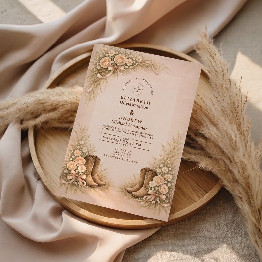 Zachte Blush Western Laarzen Bruiloft Kaart