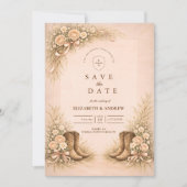 Zachte Blush Western Laarzen Bruiloft Save The Date (Voorkant)