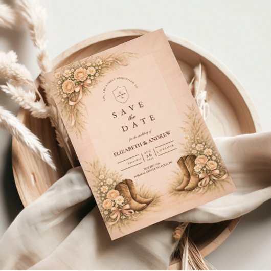 Zachte Blush Western Laarzen Bruiloft Save The Date