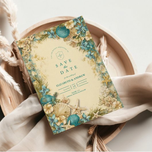 Zachte Blush Zeeschelp Bloemige Bruiloft Save The Date