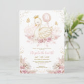 Zachte Blush Zwanenprinses met Ballon Baby Shower Kaart (Staand voorkant)