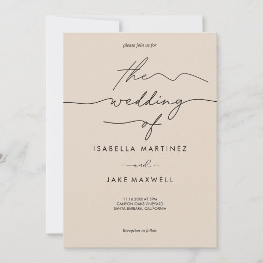 Zachte Blush & Zwarte Moderne Scriptie Bruiloft Kaart (Voorkant)