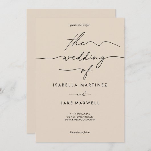 Zachte Blush & Zwarte Moderne Scriptie Bruiloft Kaart (Voorkant / Achterkant)