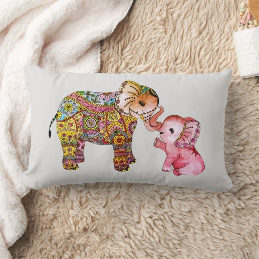 Zachte Boho-aquarel Moeder en Baby Olifant Kunst Kussen (Deken)