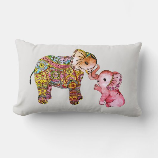 Zachte Boho-aquarel Moeder en Baby Olifant Kunst Kussen (Voorkant)