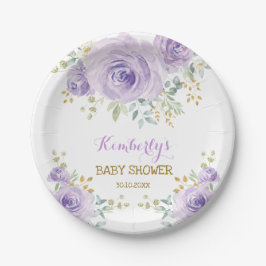 Zachte Boho Lavendel Gouden Bloem Baby Shower Papieren Bordje