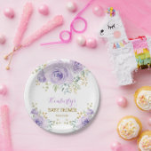 Zachte Boho Lavendel Gouden Bloemige Baby Shower Papieren Bordje (Feest)