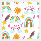 Zachte Boho Regenboog Zon Sterrenprint voor Kinder Behang (Voorkant)
