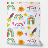 Zachte Boho Regenboog Zon Sterrenprint voor Kinder Behang (Afrollen)