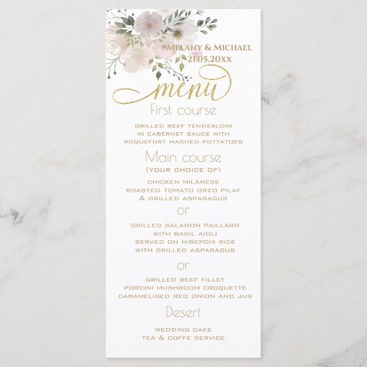 Zachte boho romantische zachte roze waterverf bloe menu (Voorkant)