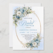 Zachte Boho Stofblauw Bloemrijke Groene Bruidsdouc Kaart (Voorkant)