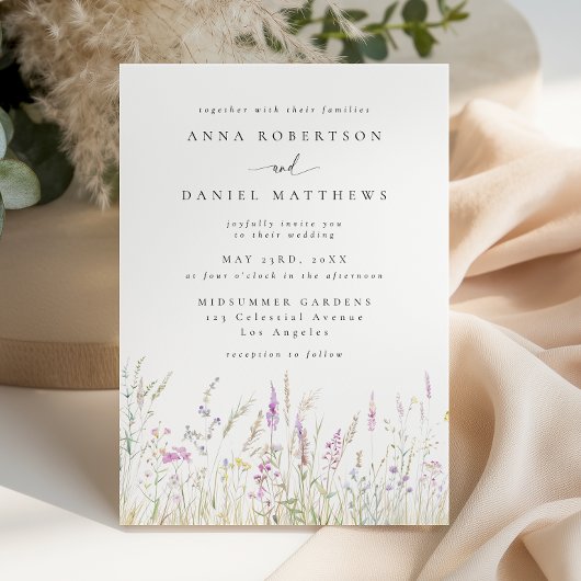 Zachte Boho Wilde Bloemen Bruiloft Kaart