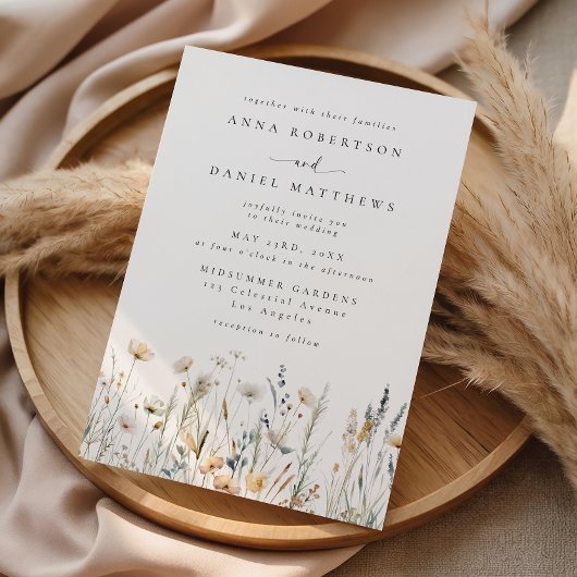 Zachte Boho Wilde Bloemen Bruiloft Kaart