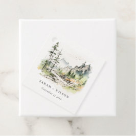 Zachte Bossen Berglandschap Schets Bruiloft Bedankjes Labels