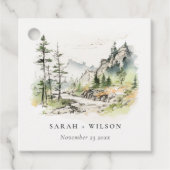 Zachte Bossen Berglandschap Schets Bruiloft Bedankjes Labels (Voorkant)