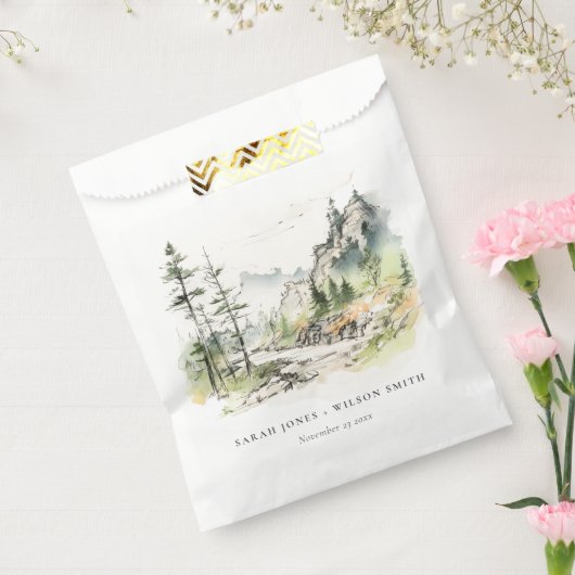 Zachte Bossen Berglandschap Schets Bruiloft Bedankzakje (Gezegeld)