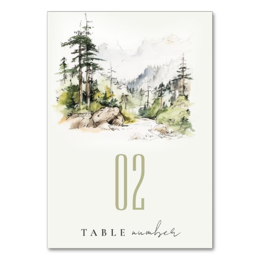 Zachte Bossen Berglandschap Schets Bruiloft Kaart (Achterkant)