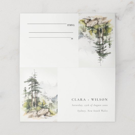 Zachte Bossen Berglandschap Schets Bruiloft Plaatskaartje (Buitenkant ongevouwen)