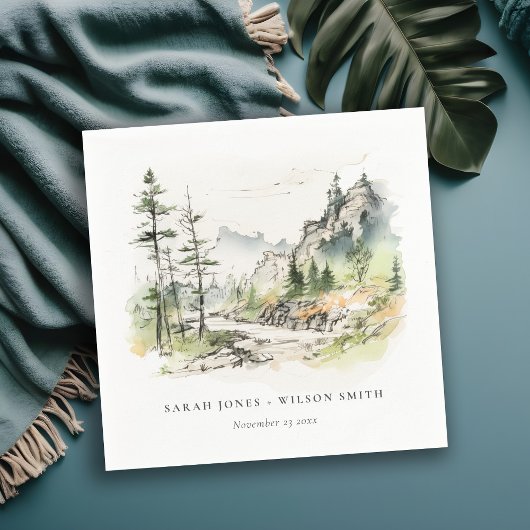 Zachte Bossen Berglandschap Schets Bruiloft Servet