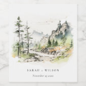 Zachte Bossen Berglandschap Schets Bruiloft Wijn Etiket (Enkel label)