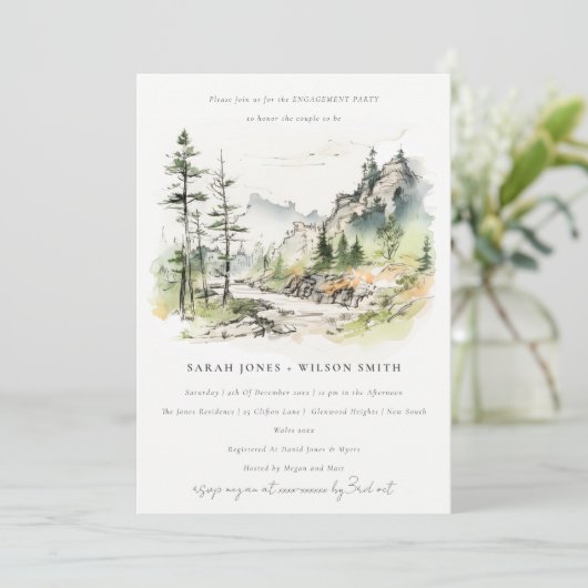 Zachte Bossen Berglandschap Schets Verloving Kaart (Staand voorkant)
