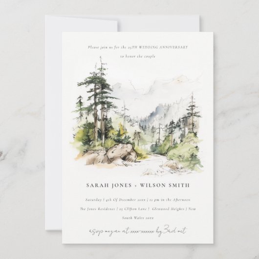 Zachte Bossen Landschapsschets Bruiloft Jubileum Kaart (Voorkant)