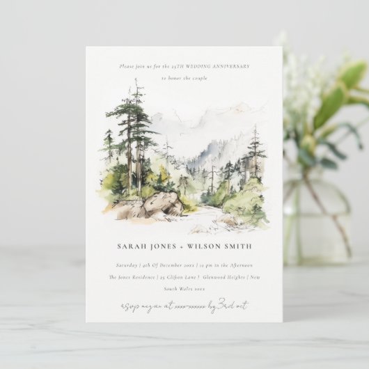 Zachte Bossen Landschapsschets Bruiloft Jubileum Kaart (Staand voorkant)