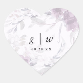 Zachte Botanische Bloemen Monogram en Datum Bruilo Hart Sticker