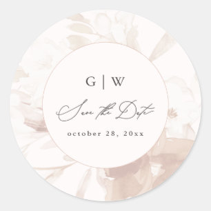 Zachte Botanische Bloemen Monogram en Datum Bruilo Ronde Sticker