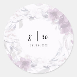 Zachte Botanische Bloemen Monogram en Datum Bruilo Ronde Sticker