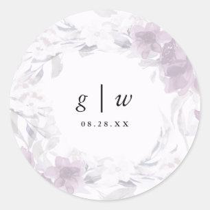 Zachte Botanische Bloemen Monogram en Datum Bruilo Ronde Sticker