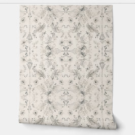 Zachte Botanische Damastbehang - Grijs Aquarel Behang