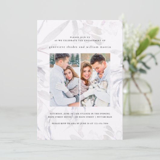 Zachte botanische verlovingsfeestfoto uitnodiging (Staand voorkant)