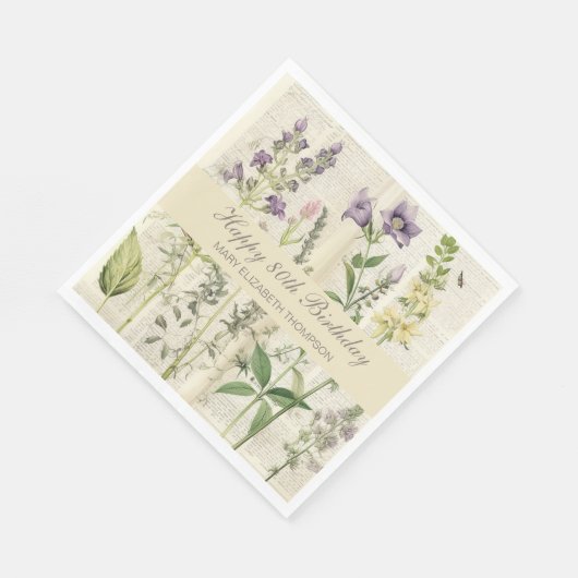 Zachte Botanische Vintaqe Wildflower 80e verjaarda Servet (Hoek)