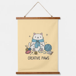 Zachte Breiende Kat Blauwe Sjaal Pastel Gele Decor Hangend Wandkleed